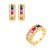 Conjunto de Brinco e Anel cravejado com zircônia colorida Banho em Ouro 18K - Imagem 1
