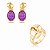 Conjunto de Brinco e Anel Liso com zircônia e Pedra Fusion Fúcsia Banho em Ouro 18K - Imagem 1