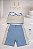 CONJUNTO DE SHORT E TOP COM ALÇAS FINAS E BOJO- AZUL BEBÊ E OFF WHITE - TAMANHO: 38/44 - Imagem 1
