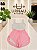 CONJUNTO DE TOP E SHORT DUPLO- cinza claro com rosa bebê - TAMANHO: G - Imagem 1