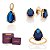 CONJUNTO GOTA CRISTAL AZUL ANEL + BRINCOS + PINGENTE FOLHEADO A OURO + EMBALAGEM ROMMANEL - Imagem 1