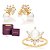 CONJUNTO FLOR ANEL + BRINCO PÉROLA COM ZIRCÔNIAS FOLHEADO A OURO + EMBALAGEM ROMMANEL - Imagem 1
