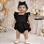 Romper Liso Preto Minimalista com Laço para Bebê Menina - Imagem 1