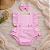 Romper Bebê Menina Rosa Liso Minimalista com Faixa - Imagem 5