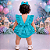 Romper Bebê Menina Azul Turquesa Liso Minimalista com Faixa - Imagem 2