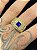DEDEIRA COM PEDRA AZUL CRAVEJADA BANHADA A OURO 18K - Imagem 2