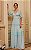 VESTIDO LONGO MUSSELINE C/ SEDA MANGA 3/4 COM RENDA AZUL SERENITY DM - Imagem 1