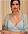 VESTIDO LONGO MUSSELINE C/ SEDA MANGA 3/4 COM RENDA AZUL SERENITY DM - Imagem 3