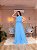 VESTIDO LONGO CREPE DE SEDA SAIA PLISSADA GOLA ALTA AZUL SERENITY AR - Imagem 2