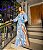 VESTIDO LONGO MANGA LONGA DECOTE CORAÇÃO CHIFON/SEDA AZUL SERENITY ESTAMPADO PR - Imagem 1