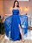 VESTIDO LONGO MICROTULE COM GLITTER DETALHE TRANCINCHA CINTURA E ALÇA AZUL ROYAL NT - Imagem 1