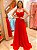 VESTIDO LONGO MUSSELINE C/SEDA ESTILO CORPETE ALCINHA EM RENDA VERMELHO DM - Imagem 1