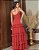 VESTIDO LONGO CREPE DE SEDA ALÇA FINA DE REGULAGEM SAIA COM CAMADAS TERRA COTA ELAE - Imagem 3