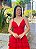 VESTIDO LONGO MICROTULE BABADO SAIA DECOTE EM V VERMELHO - Imagem 2