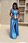 VESTIDO LONGO CETIM COM ELASTANO UM OBRO SÓ LAÇO FENDA LATERAL  AZUL SERENITY - Imagem 1