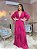 VESTIDO LONGO CHIFFON MANGA LONGA SAIA PLISSADA COM DETALHE EM RENDA FUCSIA PR - Imagem 1