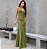 VESTIDO LONGO MICROTULE ESTILO SEREIA COM FENDA DECOTE COSTAS DETALHE DRAPEADO VERDE OLIVA - Imagem 1