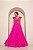 VESTIDO LONGO DE CETIM COM BABADO DE ALÇA  CIGANINHA  DECOTE  DRAPEADO PINK - Imagem 1