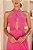 VESTIDO LONGO MICROTULE BUSTO EM V ALÇA TRANSPASSADO FÚCSIA - Imagem 2