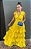 VESTIDO LONGO MICROTULE COM BABADO NA SAIA BUSTO EM V ALCINHA DE AMARRAÇÃO AMARELO - Imagem 1