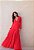 VESTIDO LONGO CREPE DE SEDA MANGA LONGA SAIA COM CAMADAS COSTAS VAZADA VERMELHO - Imagem 1