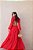 VESTIDO LONGO CREPE DE SEDA MANGA LONGA SAIA COM CAMADAS COSTAS VAZADA VERMELHO - Imagem 2