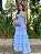 VESTIDO LONGO MUSSELINE TOQUE DE SEDA EM V ALCINHA REGULÁVEL SAIA BABADO  AZUL SERENITY - Imagem 1