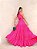 VESTIDO LONGO CREPE DE SEDA FRENTE UNICA SAIA EM CAMADAS ALÇA COM AMARRAÇÃO PINK - Imagem 1