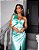 VESTIDO LONGO SEDA UM OMBRO SO ESTILO CORPETE FENDA LATERAL VERDE TIFFANY - Imagem 3