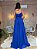 VESTIDO LONGO CREPE DE SEDA ALÇA FINA COM REGULAGEM DECOTE V COM DRAPEADO AZUL ROYAL - Imagem 3
