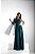 VESTIDO LONGO MICROTULE COM GLITTER UM OMBRO SO COM AMARRAÇÃO BABADO SAIA ASSIMETRICO VERDE ESMERALDA - Imagem 1