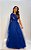VESTIDO LONGO MICROTULE UM OMBRO SO BABADO SAIA ASSIMETRICO AZUL ROYAL - Imagem 1