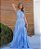 VESTIDO LONGO CHIFFON FRENTE UNICA SAIA PLISSADA COM DETALHE EM RENDA AZUL SERENITY - Imagem 1