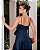VESTIDO LONGO ZIBELINE ALÇA FINA DETALHE LAÇO CINTURA FENDA LATERAL AZUL MARINHO - Imagem 3