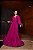 VESTIDO LONGO MICROTULE C/GLITTER MANGA LONGA SAIA PLISSADA DECOTE EM TULE FUCSIA - Imagem 1