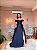VESTIDO LONGO ZIBELINE OMBRO A OMBRO COM BUSTO DRAPEADO DETALHE BABADO SAIA FENDA LATERAL AZUL MARINHO - Imagem 1