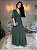 VESTIDO LONGO CREPE MANGA 3/4 SAIA COM BABADOS DECOTE V VERDE MUSGO - Imagem 1
