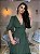 VESTIDO LONGO CREPE MANGA 3/4 SAIA COM BABADOS DECOTE V VERDE MUSGO - Imagem 2
