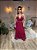 VESTIDO LONGO MICROTULE COM GLITTER DETALHE EM TRANÇA ALÇA FINA COM AMARRAÇÃO FUCSIA - Imagem 1