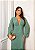 VESTIDO LONGO MICROTULE MANGA LONGA DRAPEADO SAIA ESTILO SEREIA VERDE OLIVA - Imagem 1