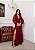 VESTIDO LONGO MICROTULE MANGA LONGA DRAPEADO SAIA ESTILO SEREIA MARSALA - Imagem 1