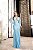 VESTIDO LONGO MICROTULE MANGA LONGA DRAPEADO SAIA ESTILO SEREIA AZUL SERENITY - Imagem 1