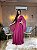 VESTIDO LONGO MICROTULE MANGA CAPA DECOTE TRANSPASSADO FUCSIA - Imagem 1