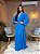 VESTIDO LONGO CREPE DE SEDA DECOTE V MANGA LONGA SAIA COM BABADO AZUL ROYAL MB - Imagem 1