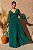 VESTIDO LONGO MICROTULE MANGA LONGA PALA BUSTO DECOTE V VERDE ESMERALDA - Imagem 1