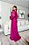 VESTIDO LONGO PRADA C/ELASTANO MANGA LONGA DETALHE DRAPEADO NO BUSTO E COSTAS FENDA PINK - Imagem 3