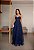 VESTIDO LONGO MICROTULE C/GLITTER ESTILO CORPET DETALHE TRANCINHA CINTURA AZUL MARINHO - Imagem 1
