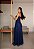VESTIDO LONGO MICROTULE C/GLITTER ESTILO CORPET DETALHE TRANCINHA CINTURA AZUL MARINHO - Imagem 2
