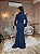 VESTIDO LONGO CREPE DE SEDA MANGA LONGA TRANCINHA CINTURA AZUL MARINHO AR - Imagem 2
