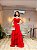 VESTIDO LONGO ZIBELINE ALÇA FINA SAIA EM CAMADAS ESTILO SEREIA VERMELHO - Imagem 1